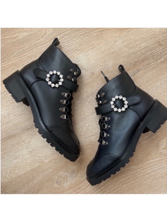 Nanette Lepore Shoes - Nanette Lepore Black Faux Leather Combat Boots NWT 6